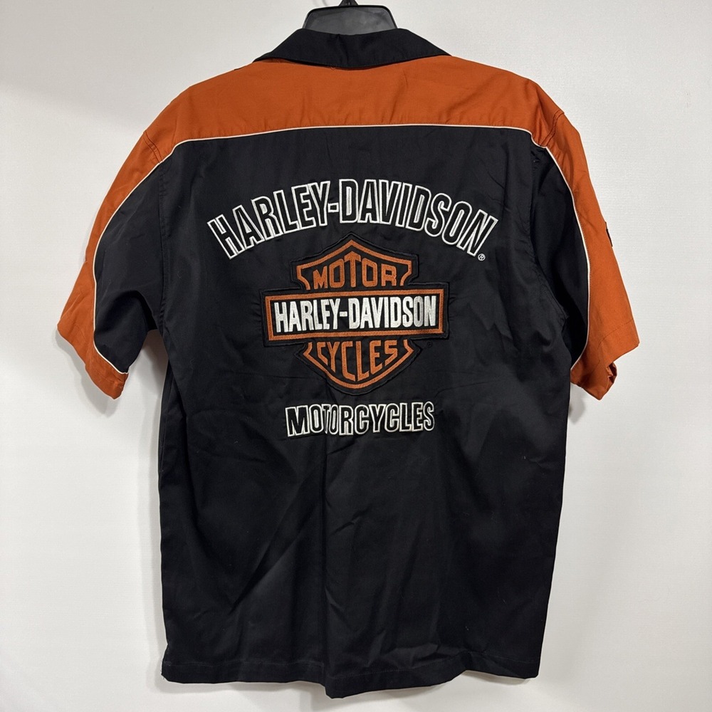 Harley Davidson short sleeve button shirt L Big Logo Back Hit Bikers Bash 2007